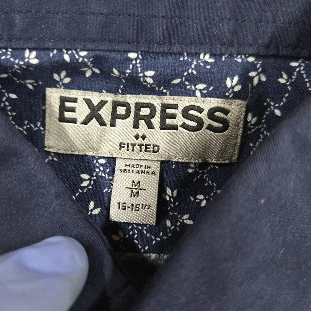 Express Shirt Mens‎ Medium Blue Floral Long Sleeve Fitted Slim Button Up Casual